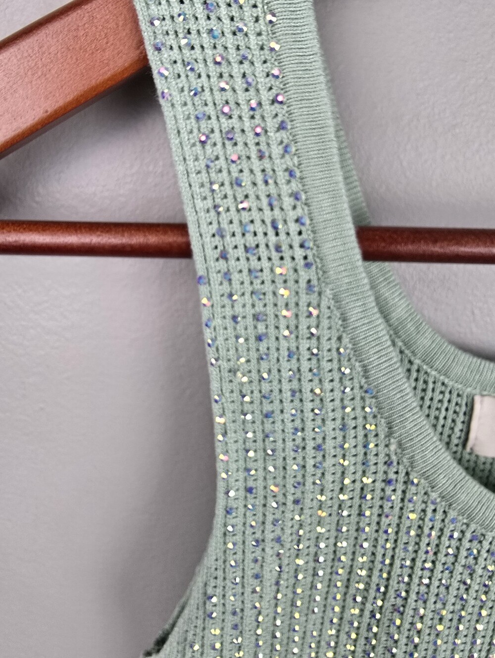 LC Lizette Collection Knit Rhinestone Tank Top Mint Green Women Sz S Mermaidcore - Picture 9 of 10